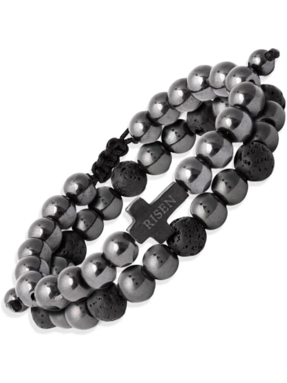 Magnetic Titanium Bead Bracelet Set for Men | 'He Is Risen' Religious Jewelry